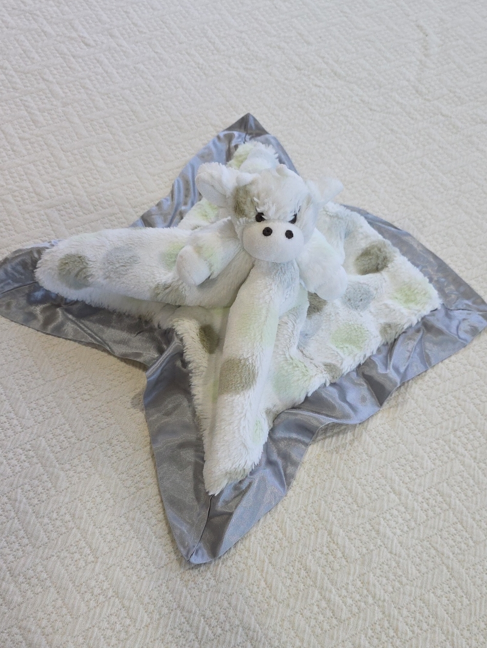 Little Giraffe Plush Lovey Blanket in Gray Cream Light Green NEW Satin Trim